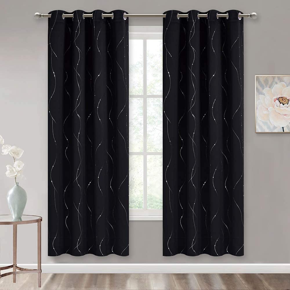 Silver Wave Line Blackout Curtain Home Decor