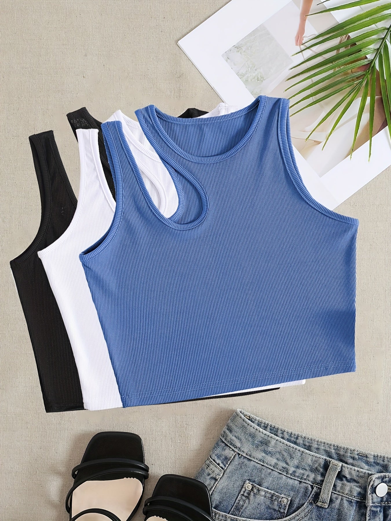 3 Pack Ribbed Crop Tank Tops Sleeveless Summer Top