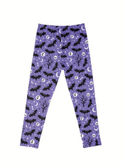 Girls Halloween Skull & Pumpkin Leggings Slim Fit Sports Trousers
