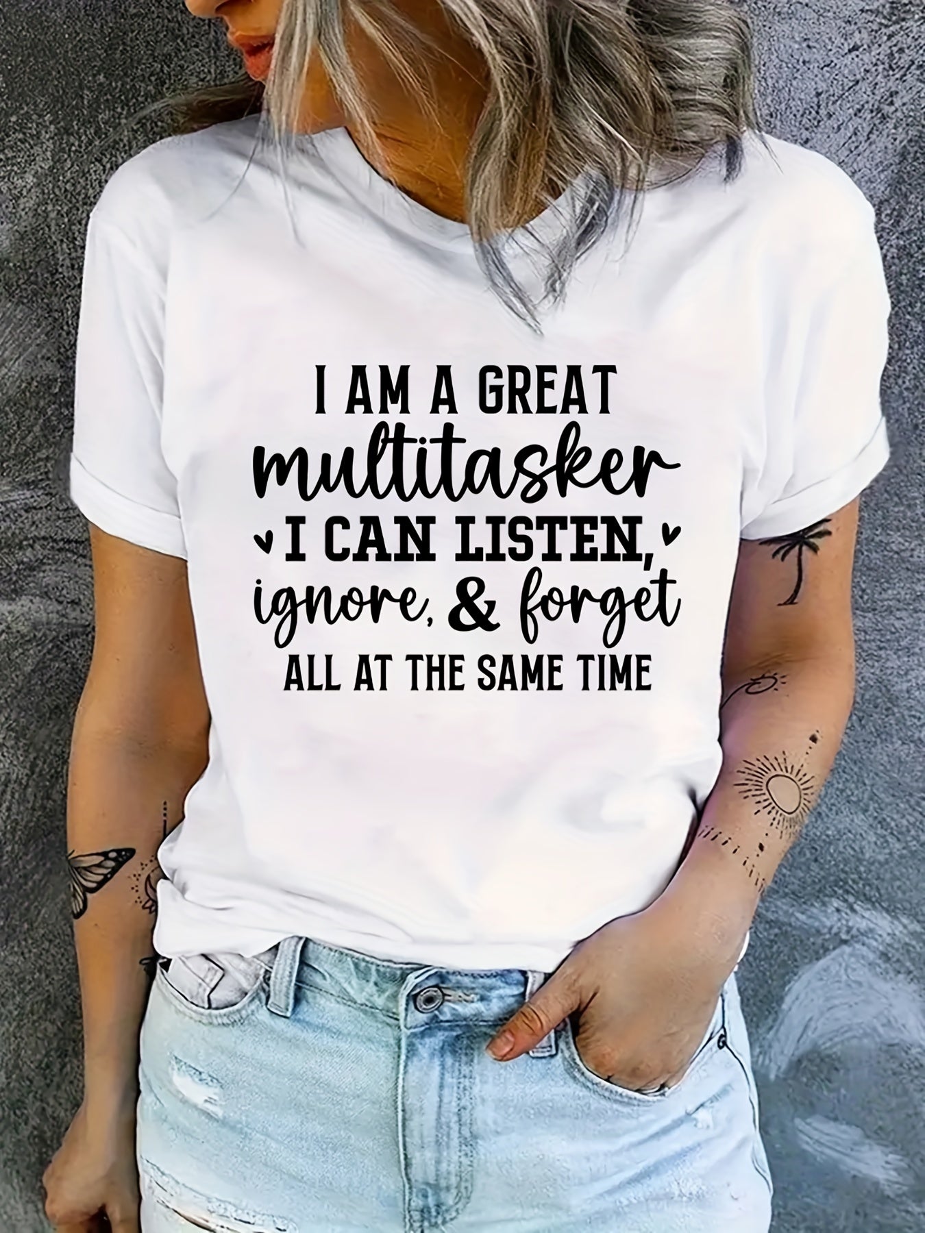 Letter Graphic Crew Neck T-shirt Short Sleeve Casual Sports Summer Top