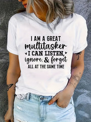 Letter Graphic Crew Neck T-shirt Short Sleeve Casual Sports Summer Top