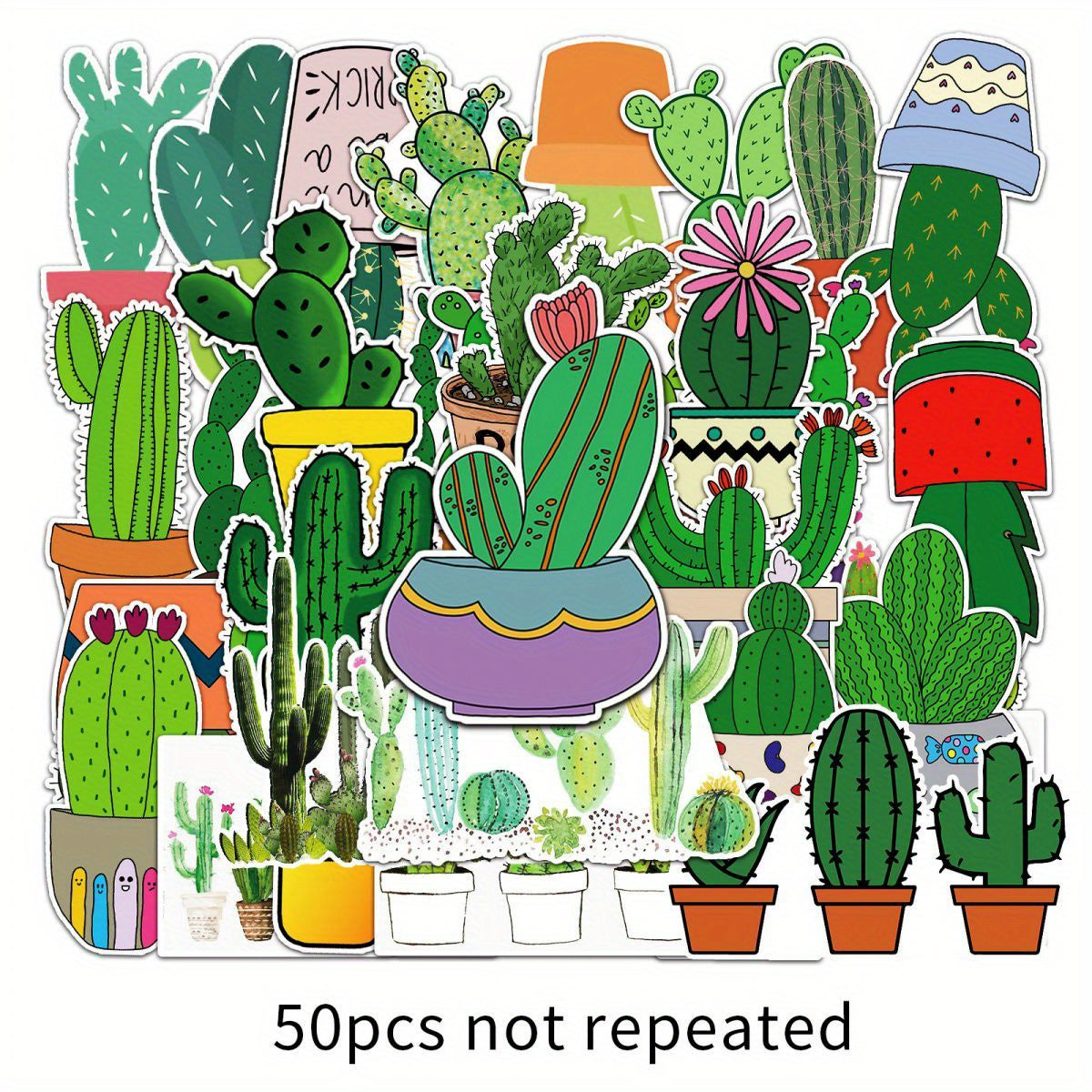 50pcs Cactus Waterproof Stickers for Water Bottles Laptop Scrapbook Lugg