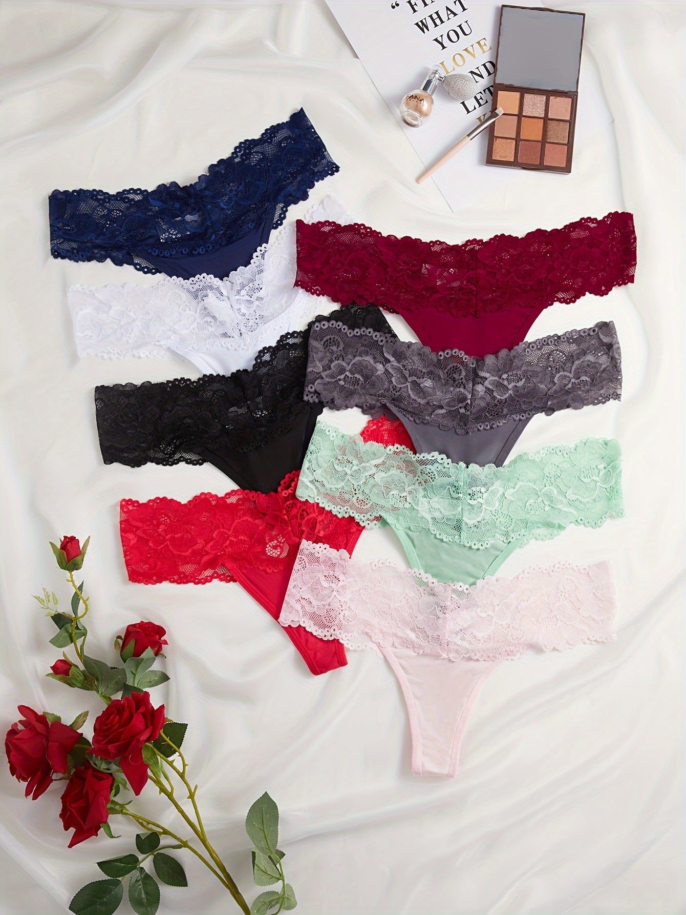 8pcs Lace Stitching Thongs Soft Comfy Stretchy Intimates Panties