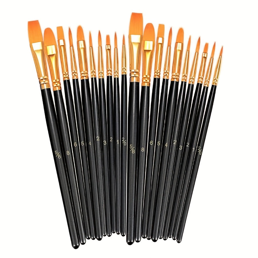 20 Round Nylon Hair Paint Brushes Set for Acrylic & Watercolor