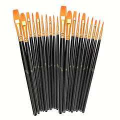 20 Round Nylon Hair Paint Brushes Set for Acrylic & Watercolor