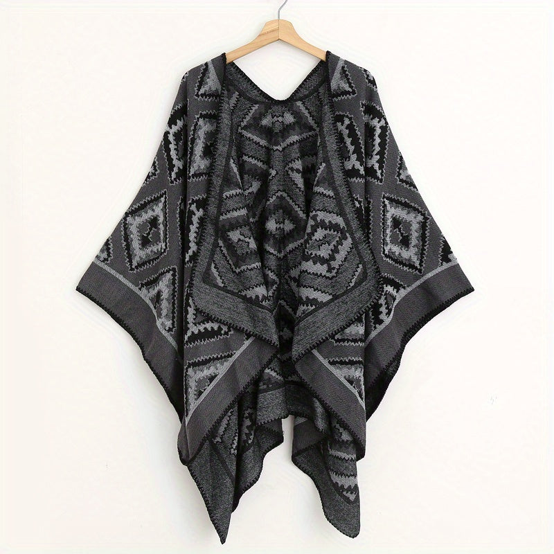 Vintage Rhombus Jacquard Shawl Classic Block Thick Wrap Boho