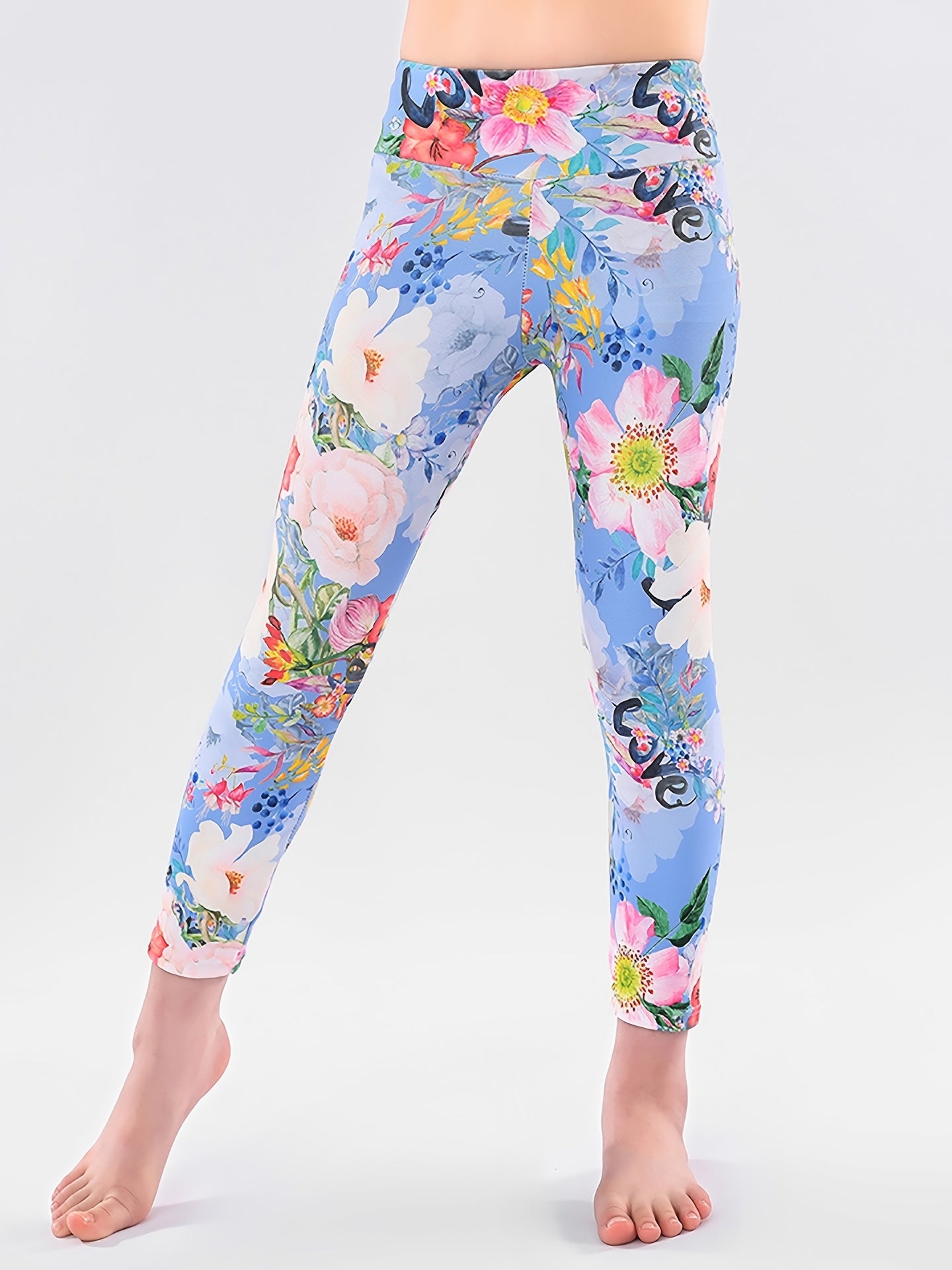 Girls Stretch Leggings Flowers Print Pants Kids Clothes