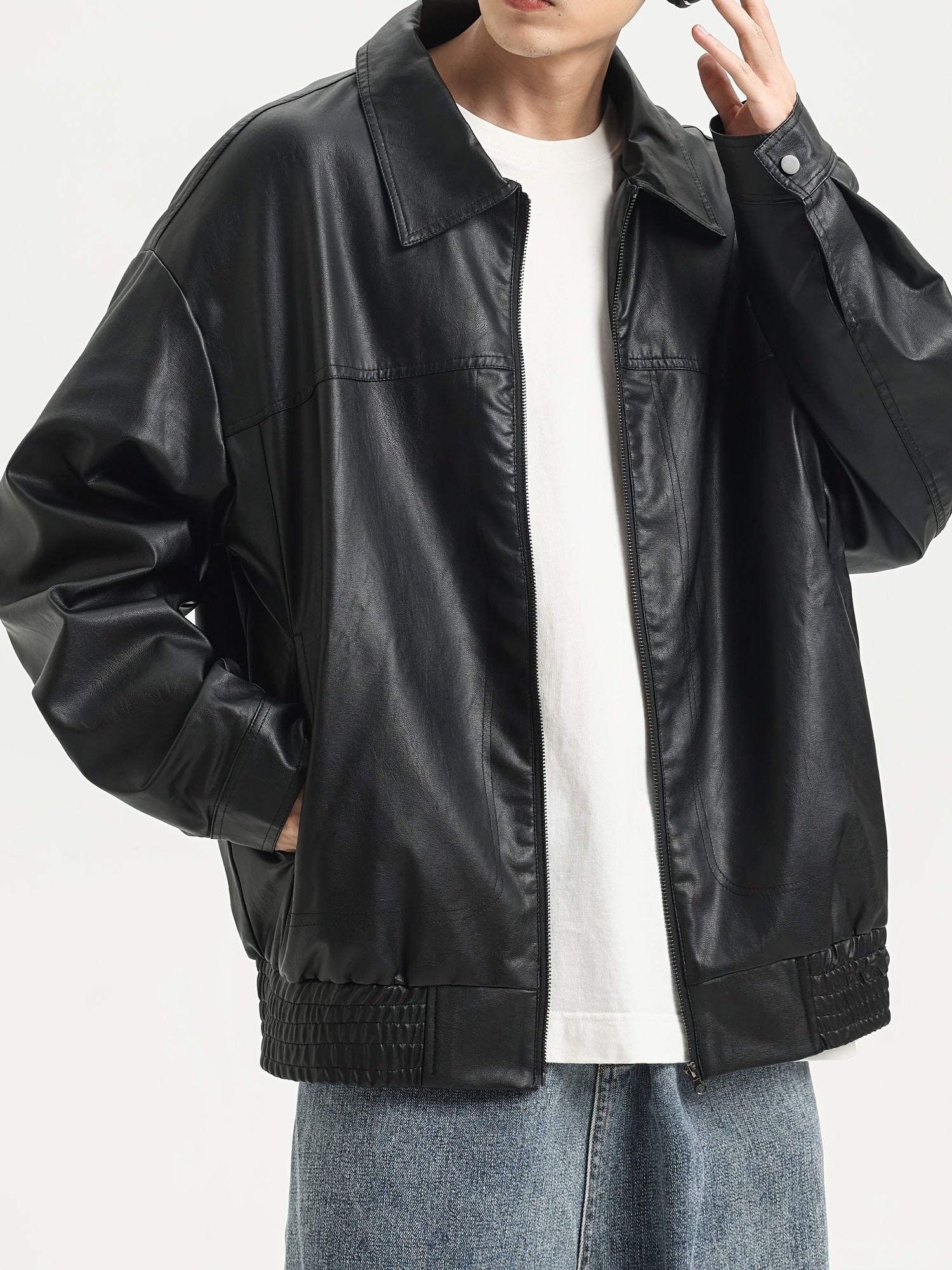 Men's Vintage Lapel Collar PU Leather Jacket