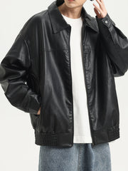 Men's Vintage Lapel Collar PU Leather Jacket