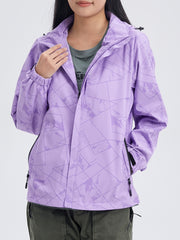 Women's Geometric Pattern Windproof Jacket for Hiking