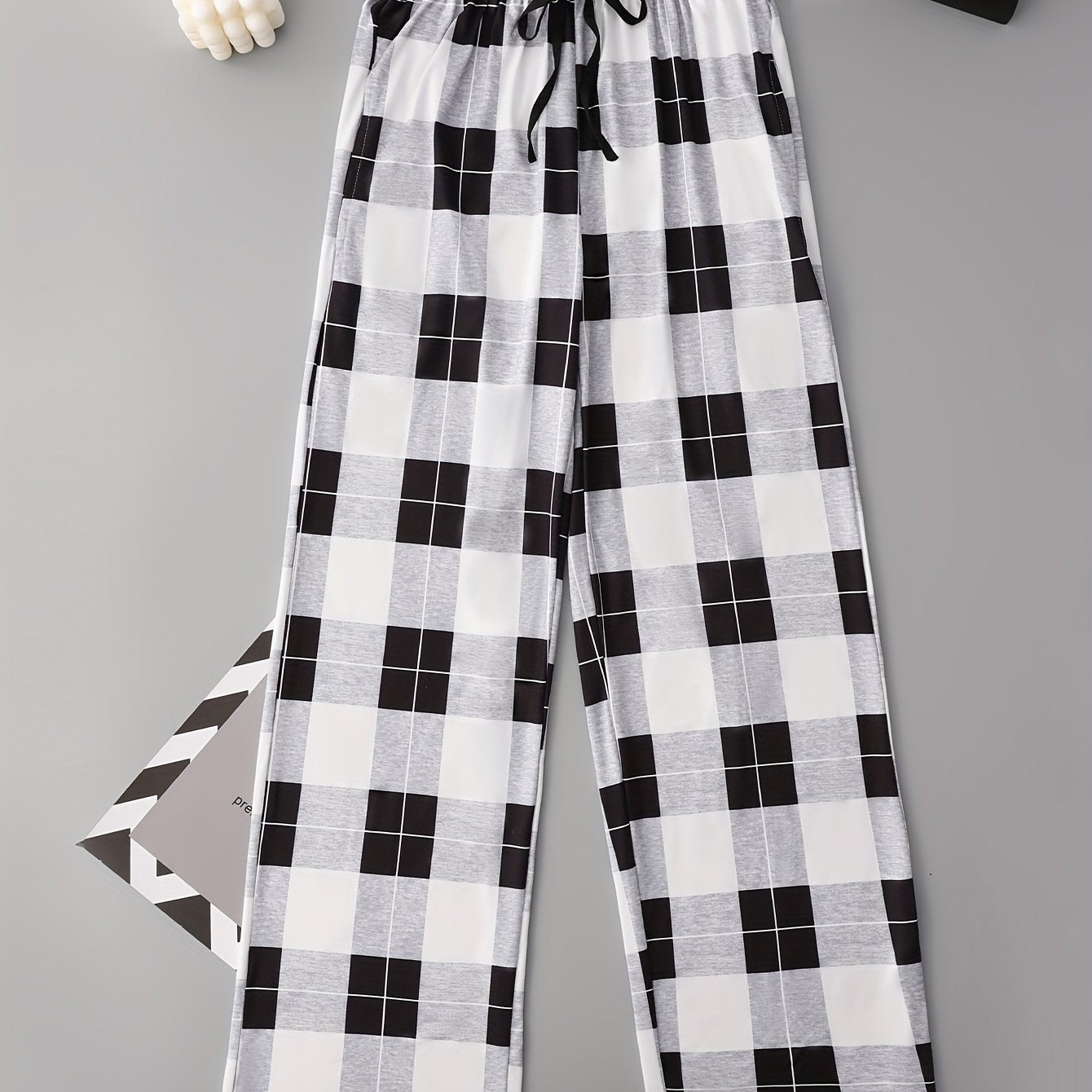 Colorblock Plaid Lounge Pants Soft Drawstring Womens Loungewear