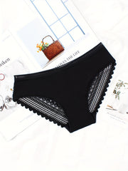 5pcs Lace Stitching Briefs Comfy & Breathable Semi-sheer Panties