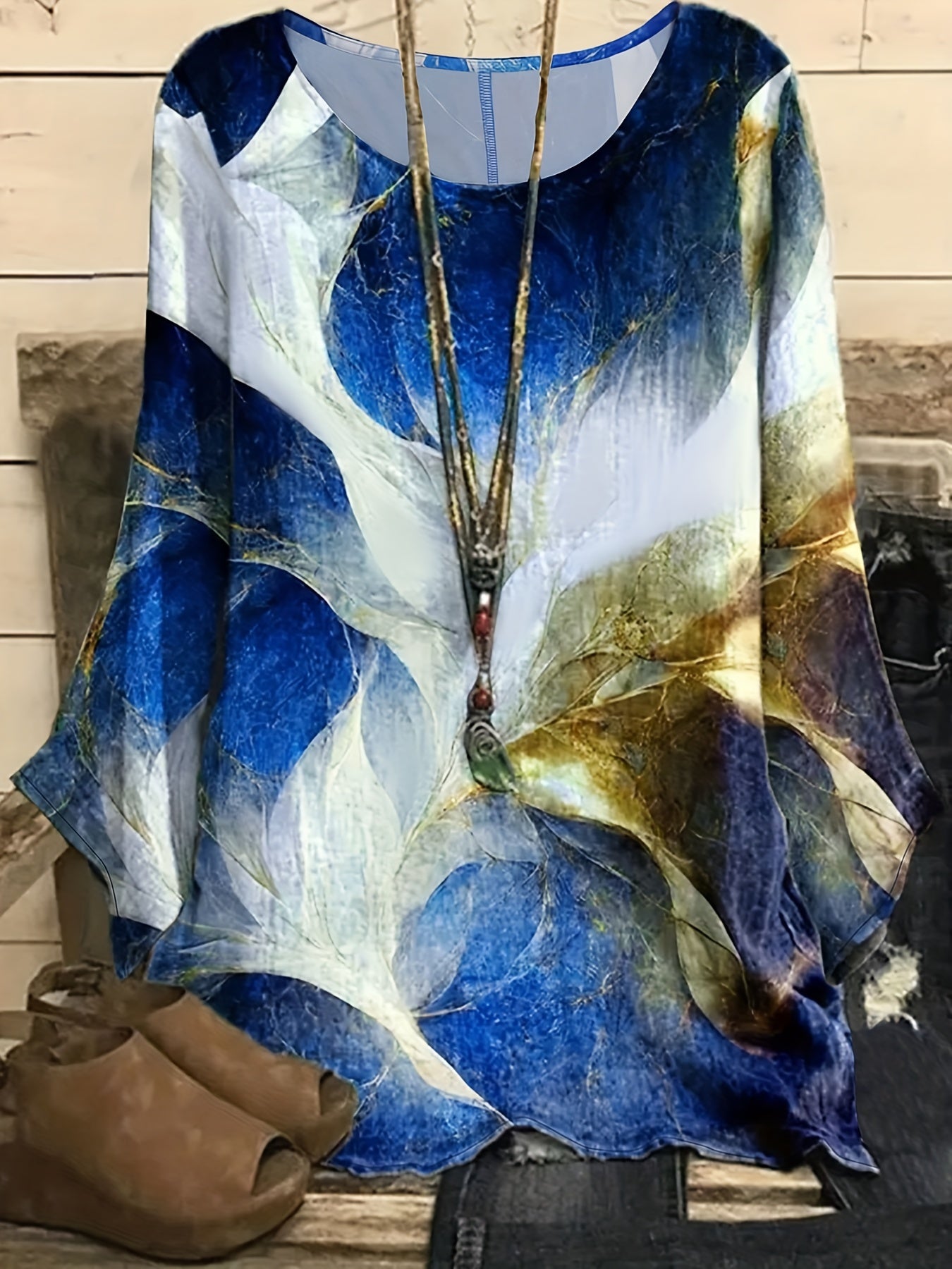 Floral Print Long Sleeve Round Neck T Shirt