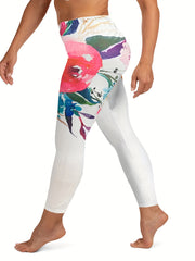 Sporty Leggings Women's Plus Floral Print High Rise Yoga Leggings