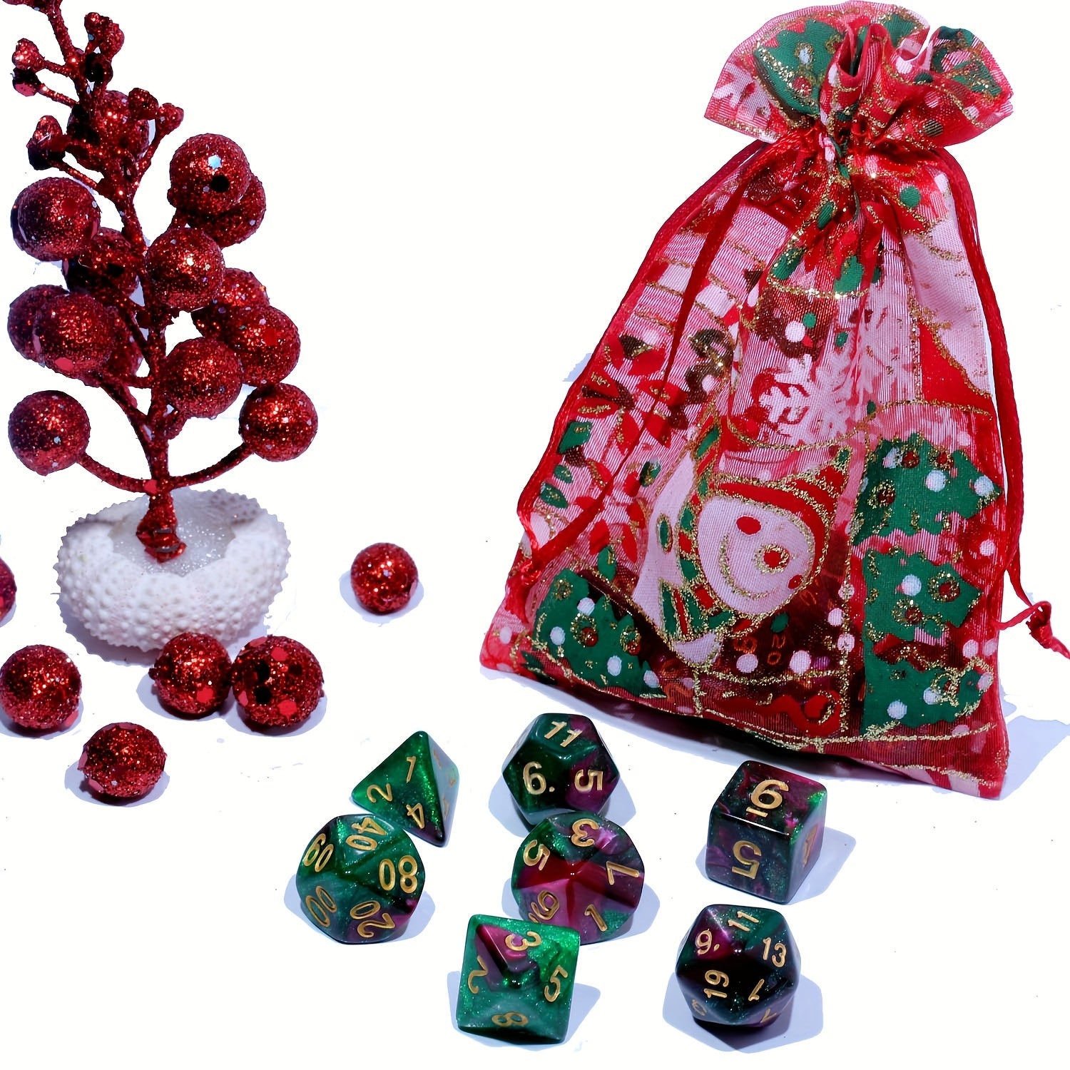 7pcs Christmas Themed Polyhedral Dice Set for Board Game - Holiday Birthday Gift