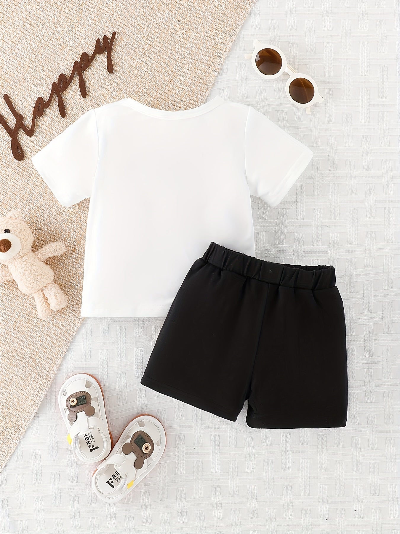 2pcs Bear Embroidery T-shirt & Shorts Set for Babies