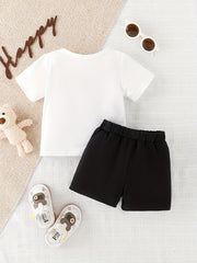 2pcs Bear Embroidery T-shirt & Shorts Set for Babies
