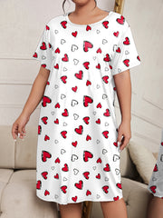 Casual Nightdress Women's Plus Heart Print Short Sleeve Medium Stretch