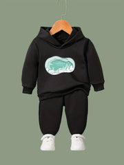 Girls 2pc Cartoon Christmas Scene Hooded Sweatshirt and Sweatpants Set