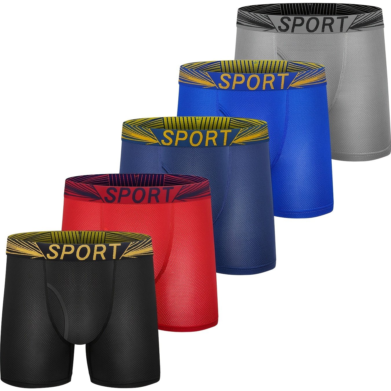 5pcs Boys Casual Boxers Mesh Quick Dry Breathable Underwear