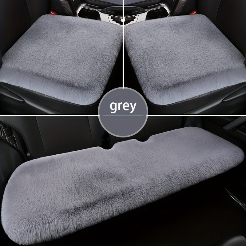 3pcs Grey Plush Car Cushion Winter Supplies Thickened Plush Auto Cushion