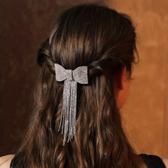 Long Tassel Hair Clip Women's Rhinestone Bow Hair Clip