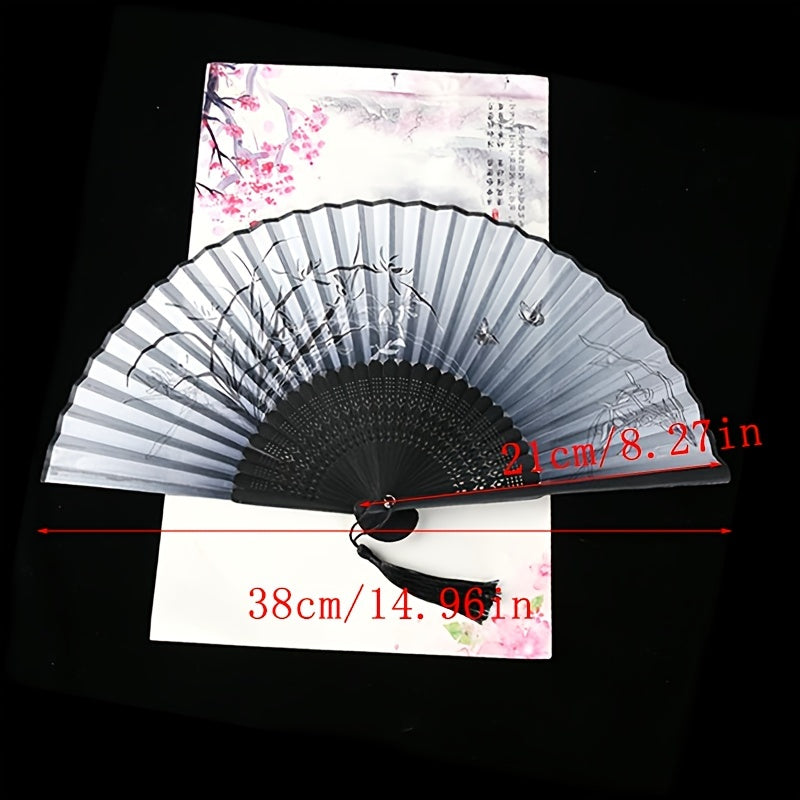 Chinese Folding Fan Dance Lace Silk Handheld Floral Fan Photo Props