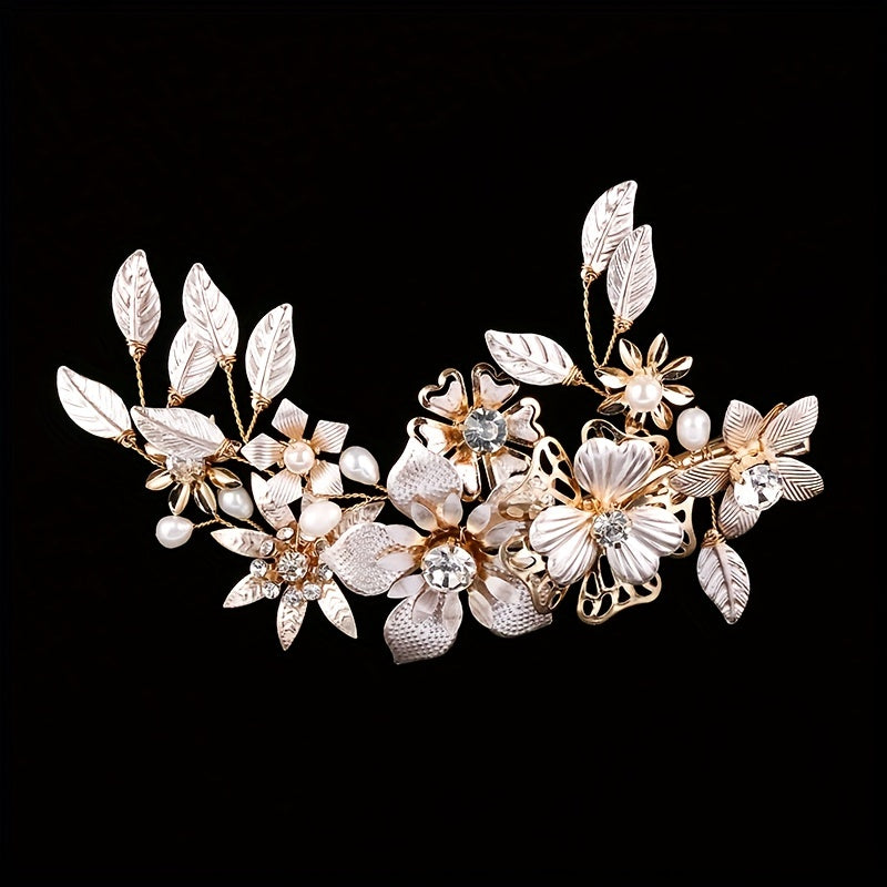 Bridal Flower Hair Clip Inlaid Pearl Rhinestone Head Jewelry