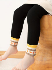 Girls Fleece Warm Leggings Stripes Heart Print Footless Tights Pants