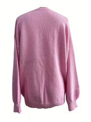 Solid Button Decor Cut Out Round Neck Sweater
