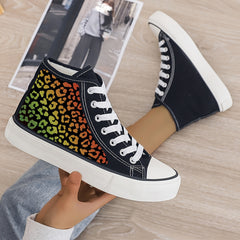 Leopard Print Plush Lined Chunky Canvas Sneakers
