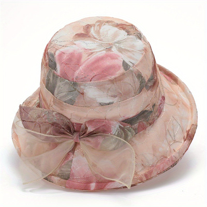 Begonia Print Organza Derby Hat Sun Hat Lightweight Bucket Hat Women's