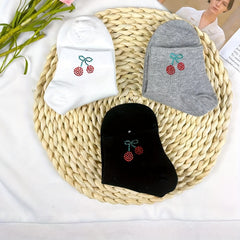Cherry Rhinestone Crew Socks 5 Pairs Women's Stockings