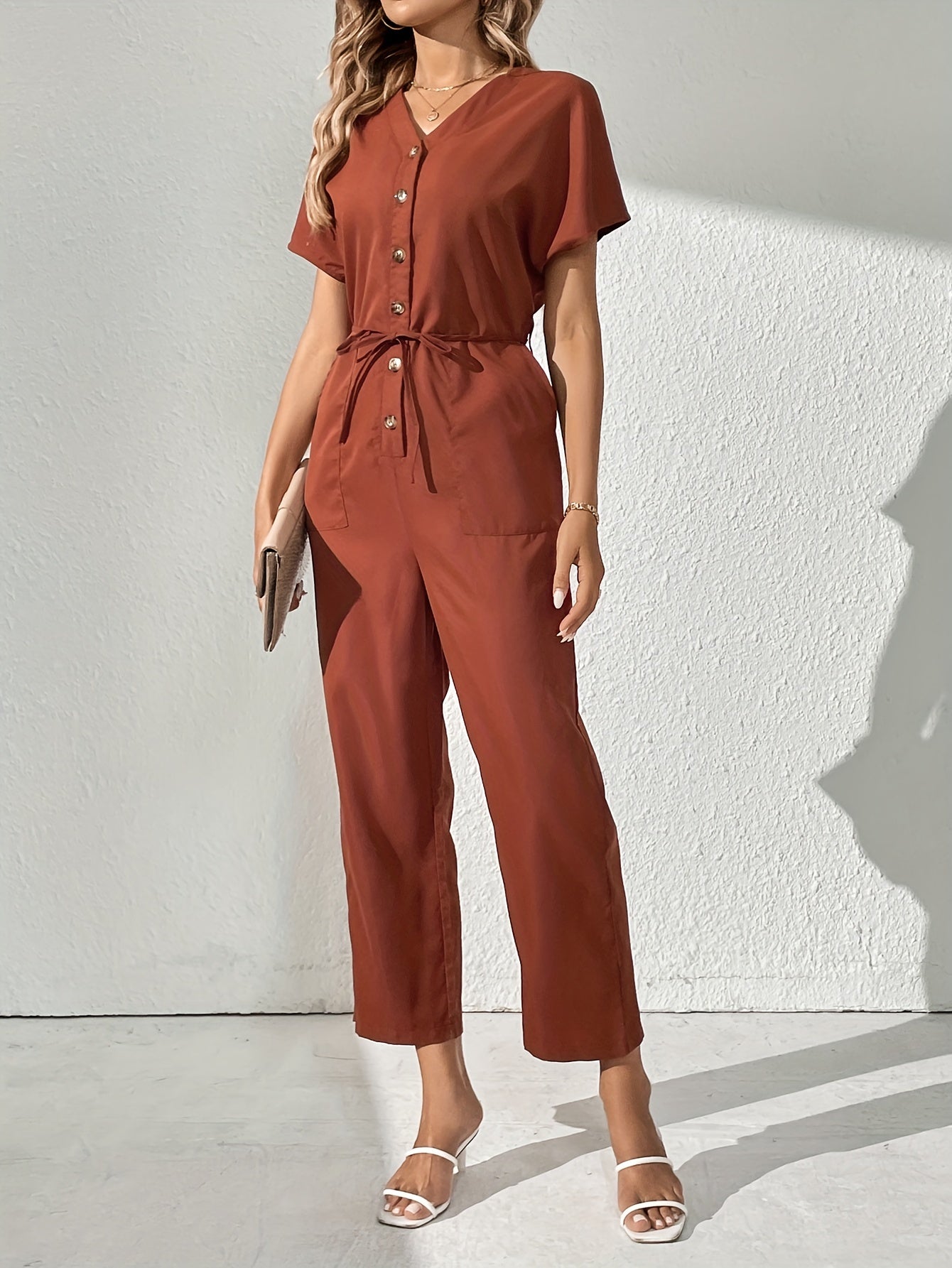 Long Sleeve Ruffled Jumpsuit Casual Loose Fit