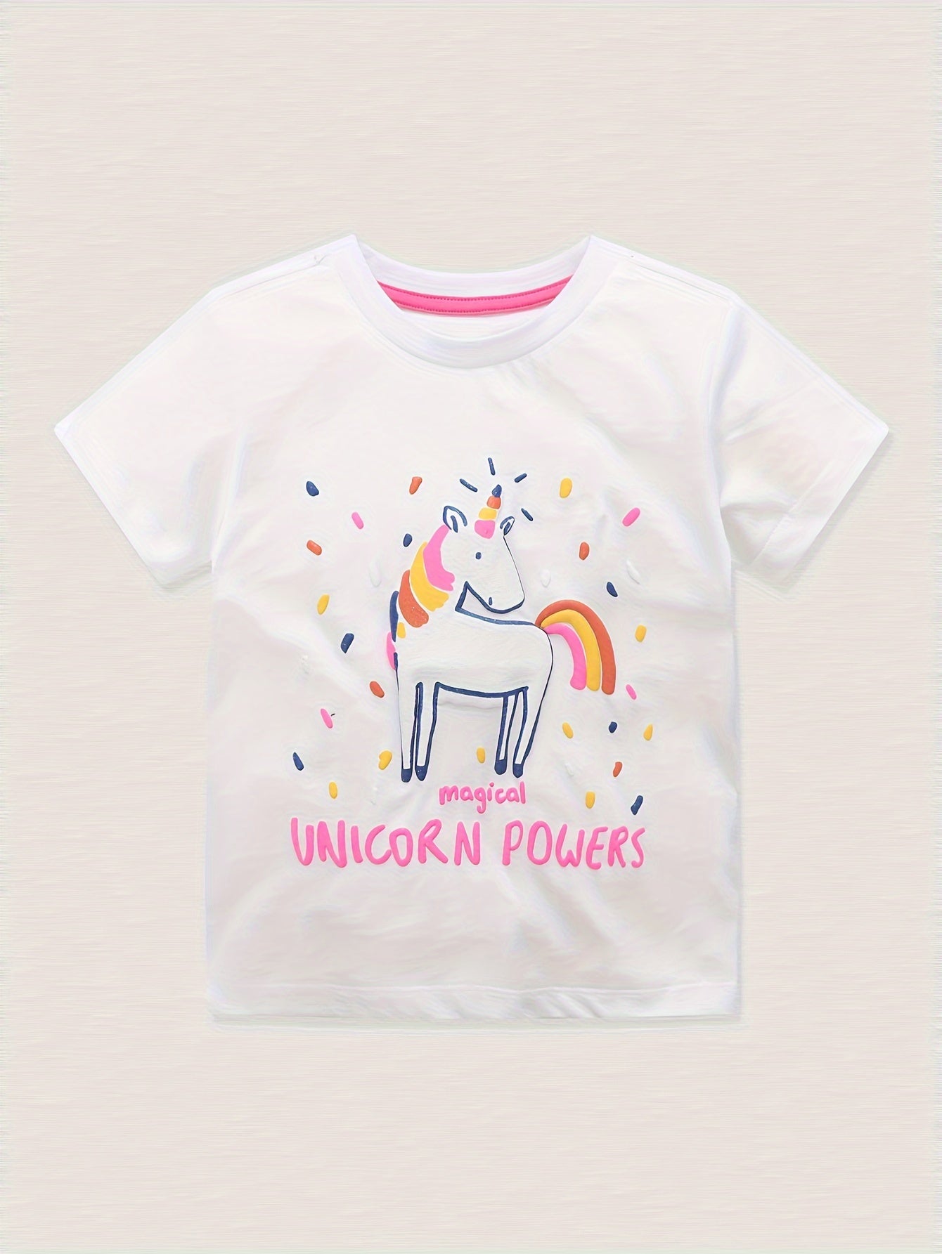 100% Cotton Girls Unicorn Graphic Short Sleeve T-shirt - Summer Gift