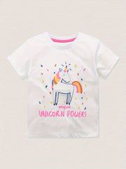 100% Cotton Girls Unicorn Graphic Short Sleeve T-shirt - Summer Gift