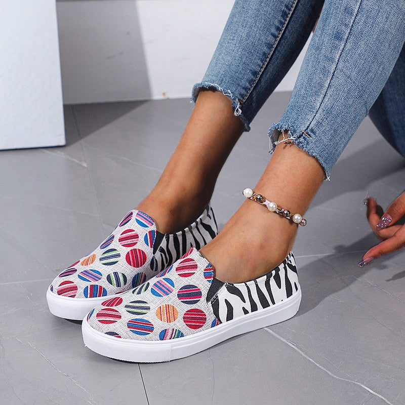 Women's Printed Round Toe Flat Loafers Slip On Canvas Shoes
