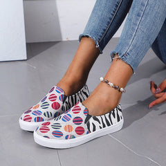Women's Printed Round Toe Flat Loafers Slip On Canvas Shoes