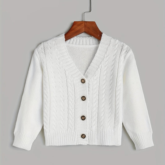 Kids Button V neck Knit Cardigan Sweater Coat Top For Toddlers
