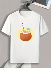 Coconut Juice Print Men's Graphic T-shirt for Summer