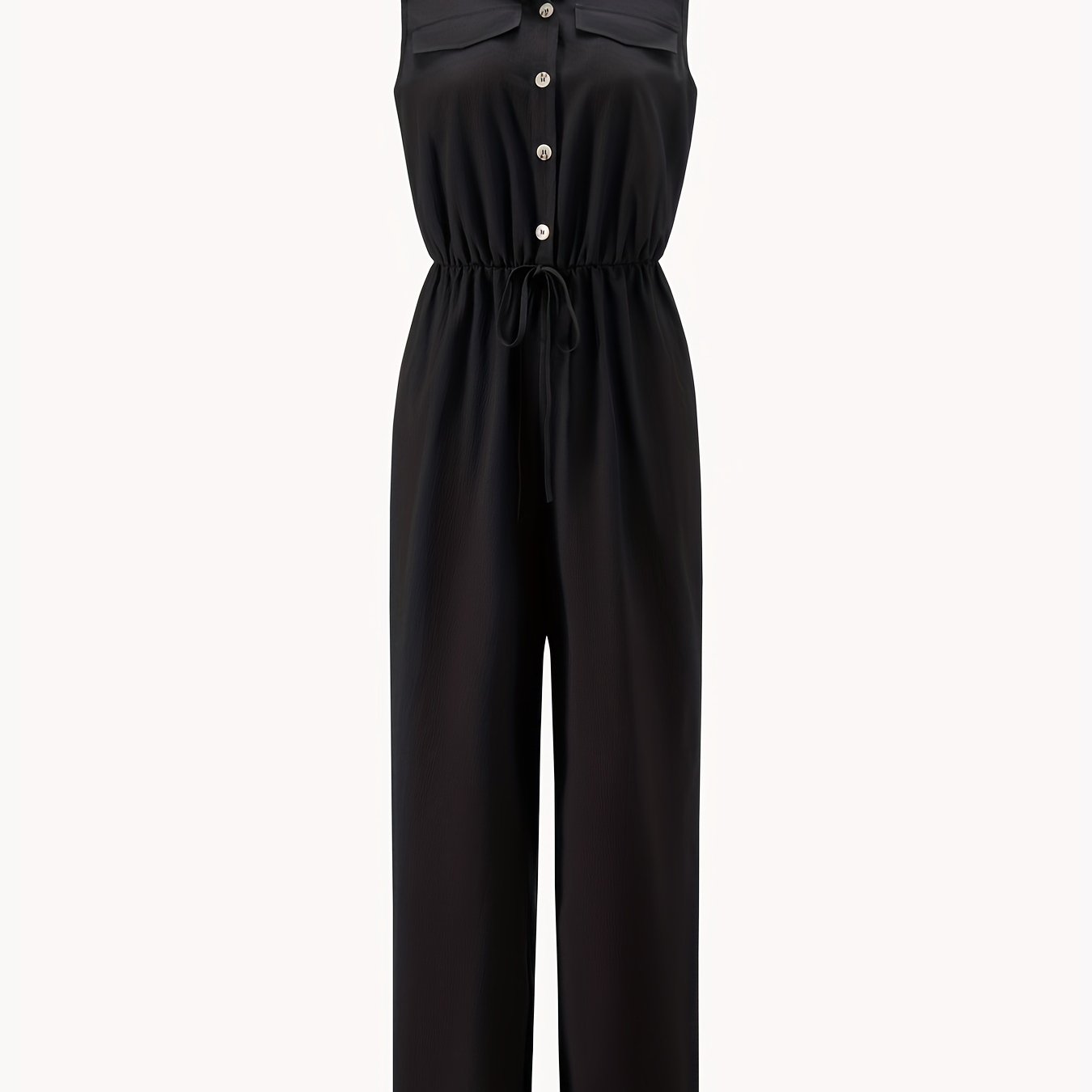 Casual Button Front Jumpsuit Drawstring Waist