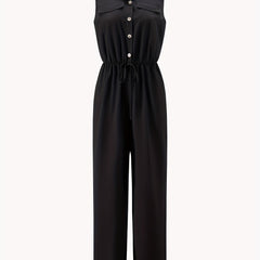Casual Button Front Jumpsuit Drawstring Waist