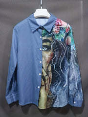 Colorblock Painting Print Long Sleeve Blouse