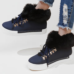 Women's Non slip Plus Velvet Sneakers Comfortable Lace Up Warm Sport Shoes