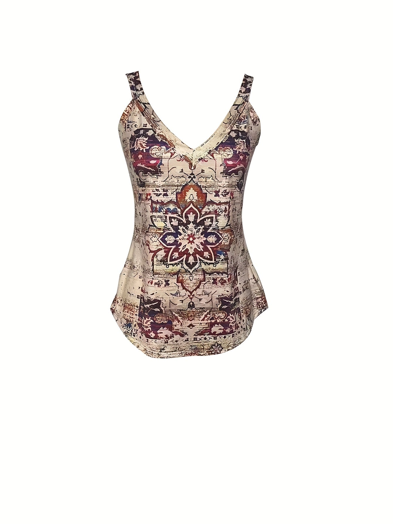Floral Print V Neck Tank Top Women's Casual Sleeveless Summer Top