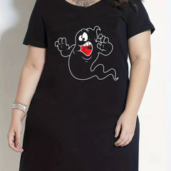 Funny Ghost Print Plus Size Halloween Dress