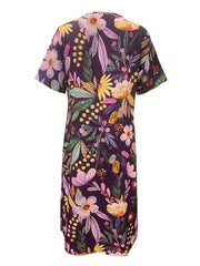 Floral Print Ruched Dress with Pockets