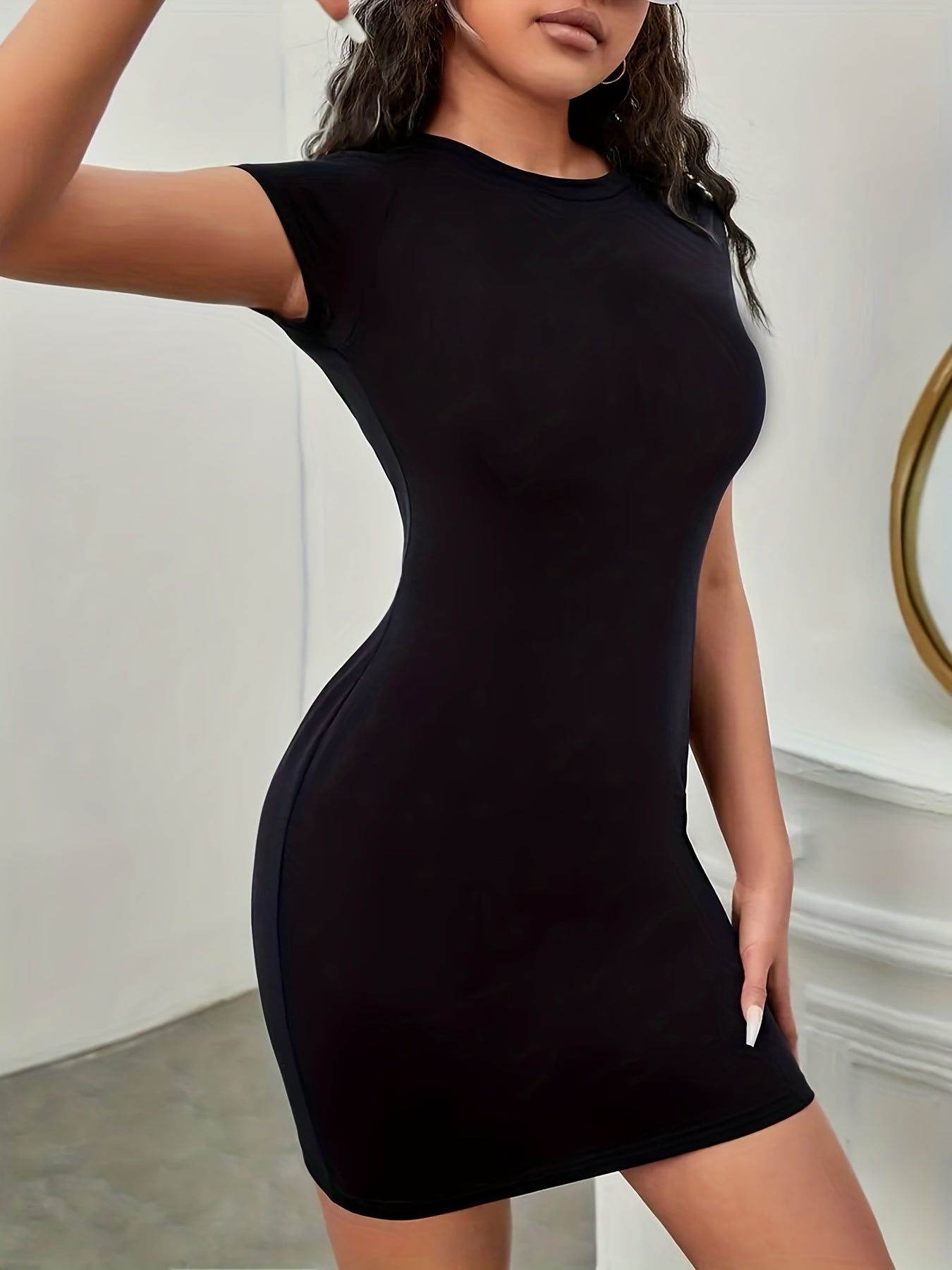 Short Sleeve Bodycon Tee Dress Crew Neck Casual