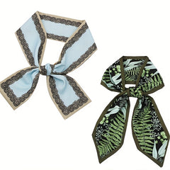 2pcs Green & Skinny Scarf Long Ribbon Neckerchief Twilly Scarf Set