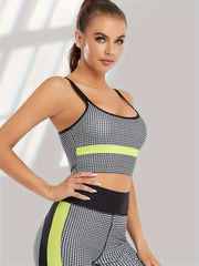 Houndstooth Print Spaghetti Strap Sports Bra with Chest Pads